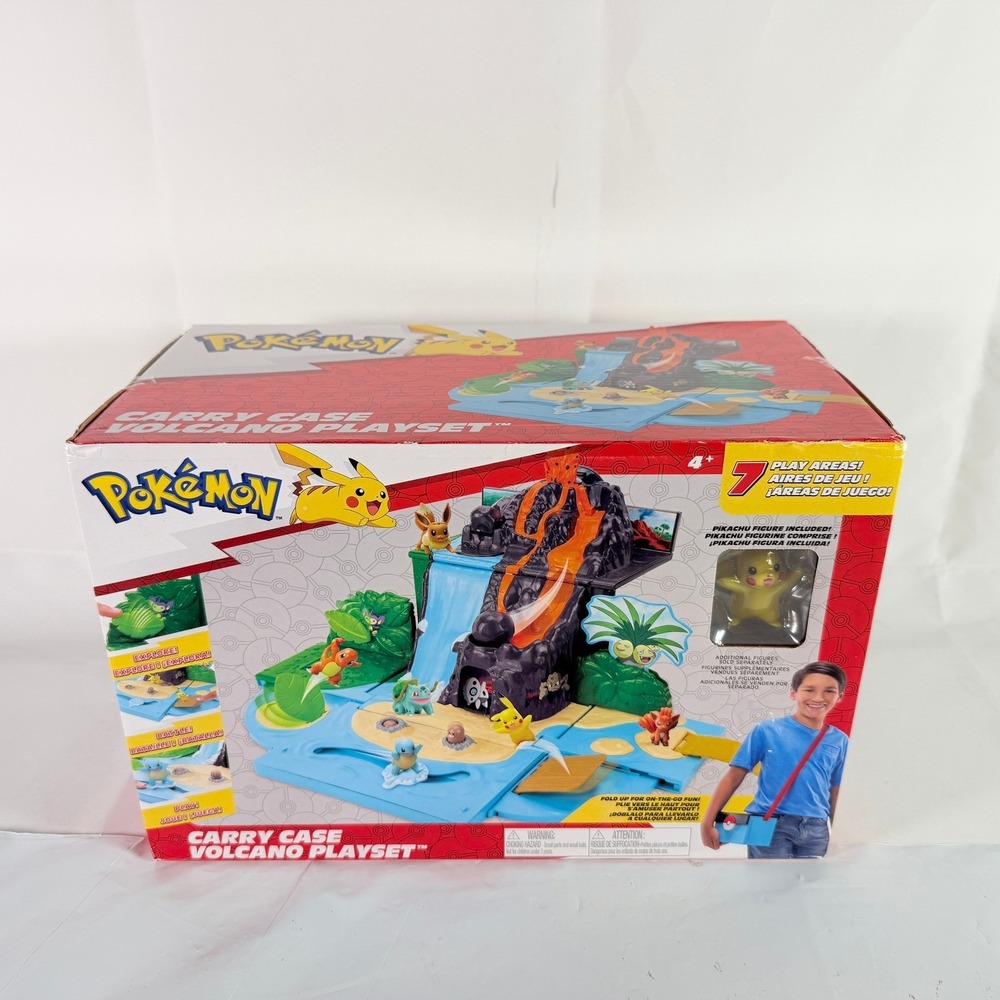 Pokemon Carry Case Volcano Playset 7 Play Areas Pikachu Figure Jazwares New